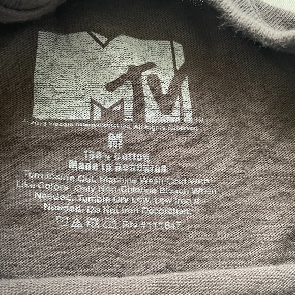 MTV Graphic Tee Cropped Top Checker Mtv Logo Brownish/Gray size M - Picture 5 of 5